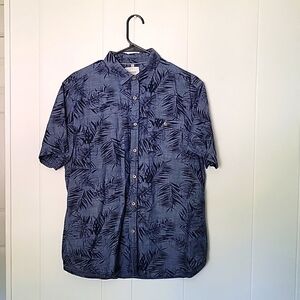 Denim & Flower Leaf Print Button Up